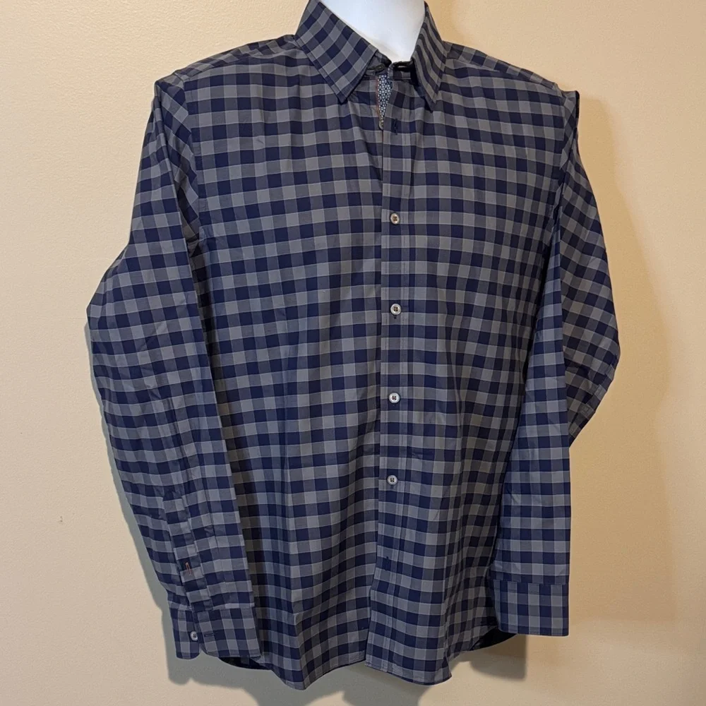 Ted Baker London Navy Checkered Button Down Shirt - Picture 2 of 11
